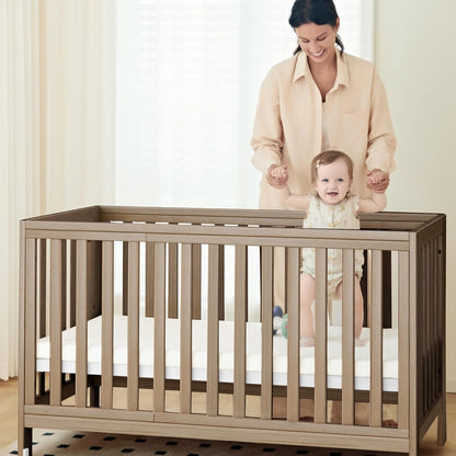 EvoNest Baby Crib, 11 in 1 Convertible Mini Crib with Wheels, 100% New Zealand Wood Growing Bed, 4