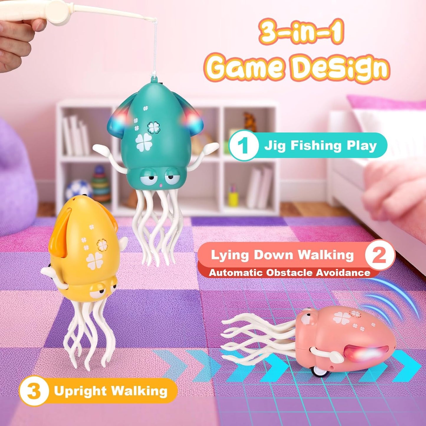 Magic Electric Dancing Octopus Toy with Led Light and Music,Playful Automatic Evasion Crawling