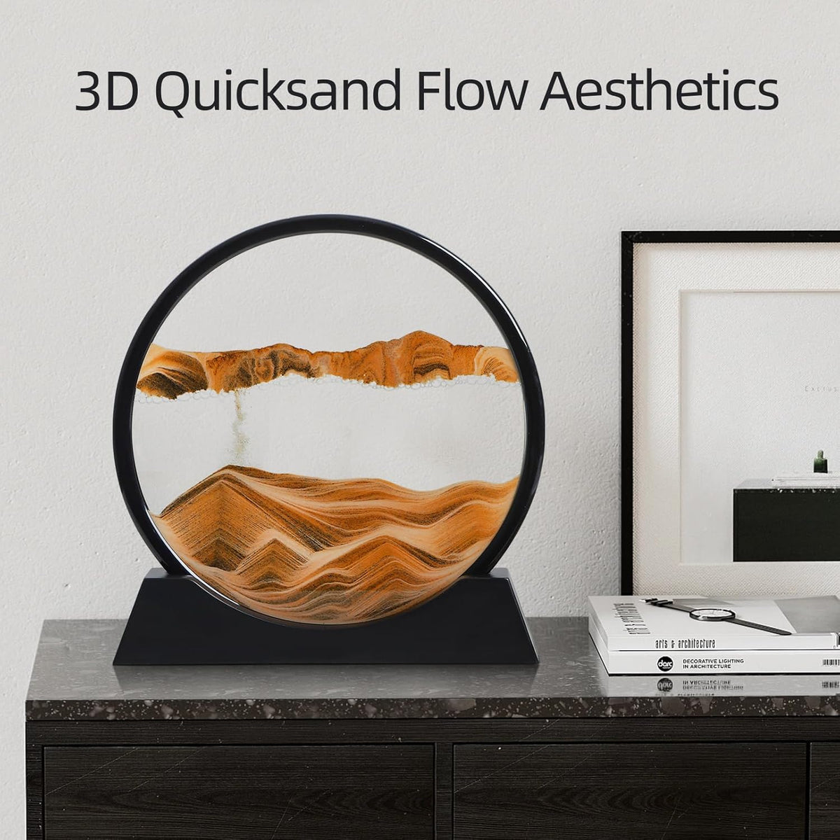 KPNUWN Moving Sand Art Liquid Motion, 3D Deep Sea Sandscape Color Quicksand Decor, Round Glass