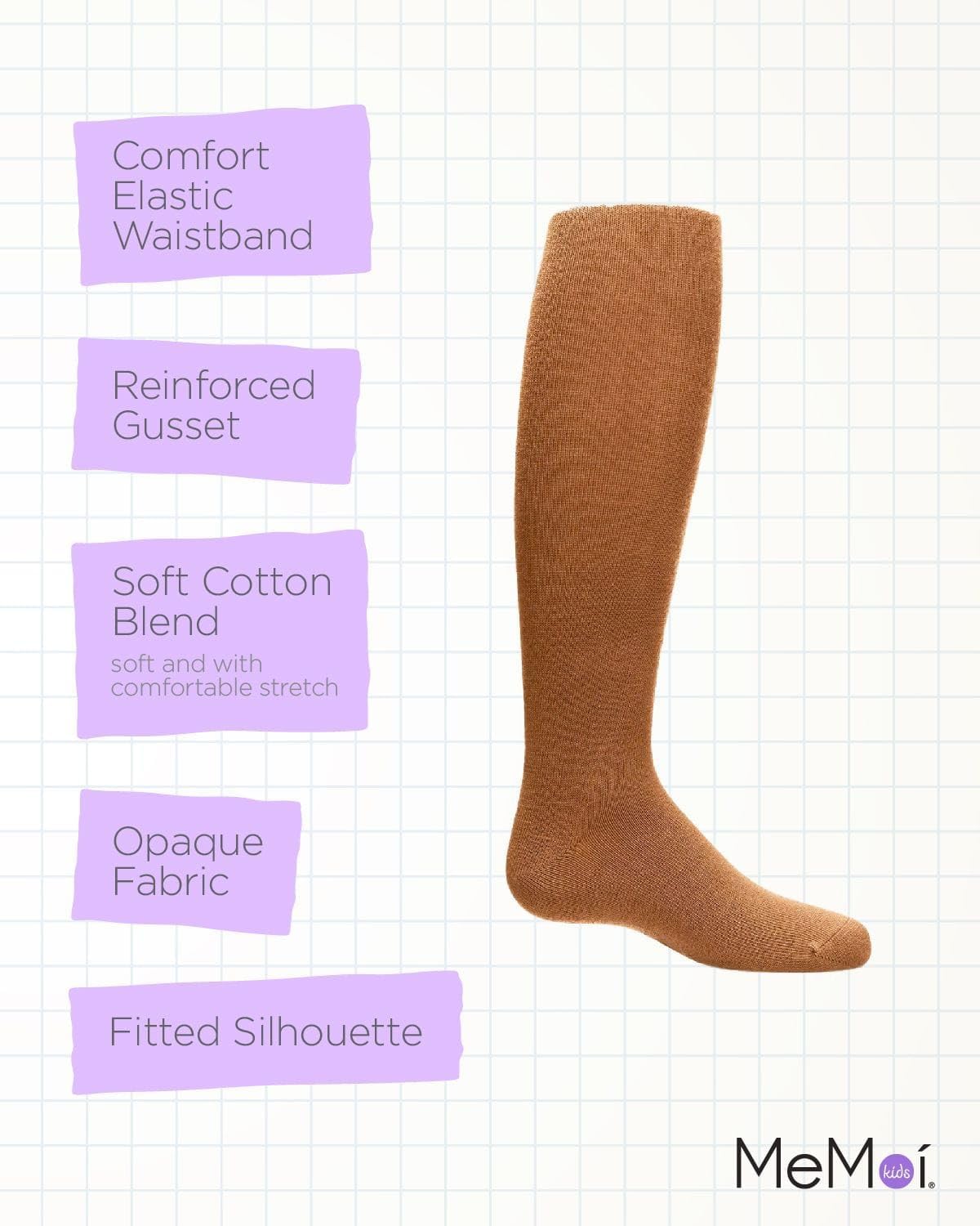 MeMoi Soft Pima Cotton Tights for Girls, Soft and Lightweight Opaque Tights for girls - Sizes 8 to