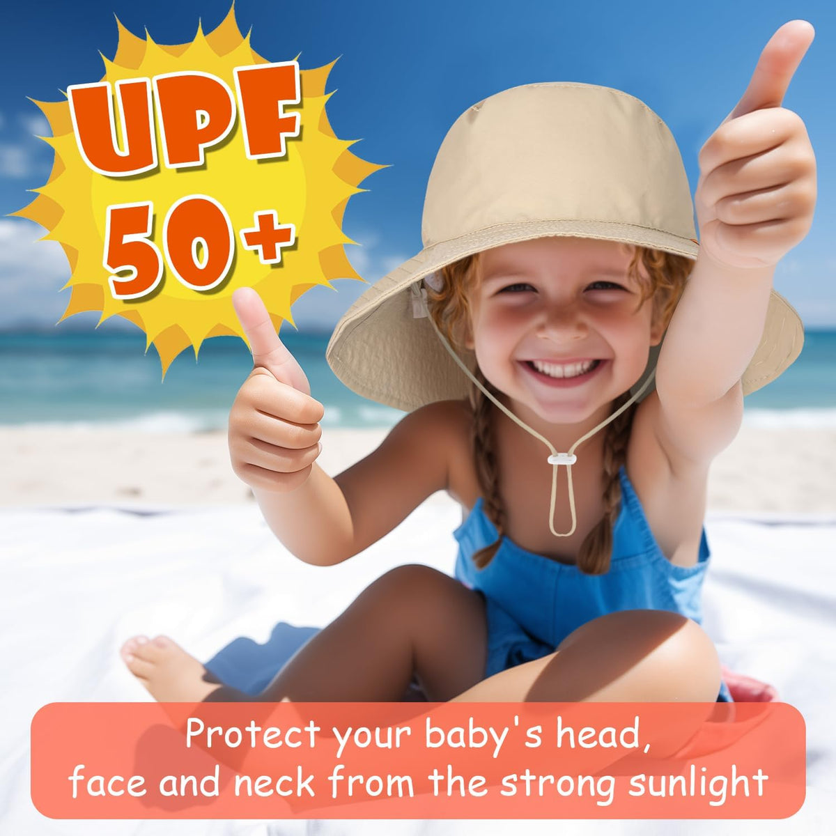 Baby Sun Hat Kids Summer UPF 50+ Toddler Bucket Hat Wide Brim Adjustable Beach Hats for Boys Girls