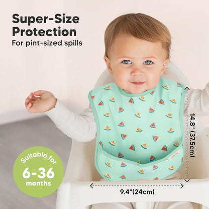 3-Pack Waterproof Baby Bibs for Eating - Lightweight Toddler Feeding Bibs with Large Food Catcher