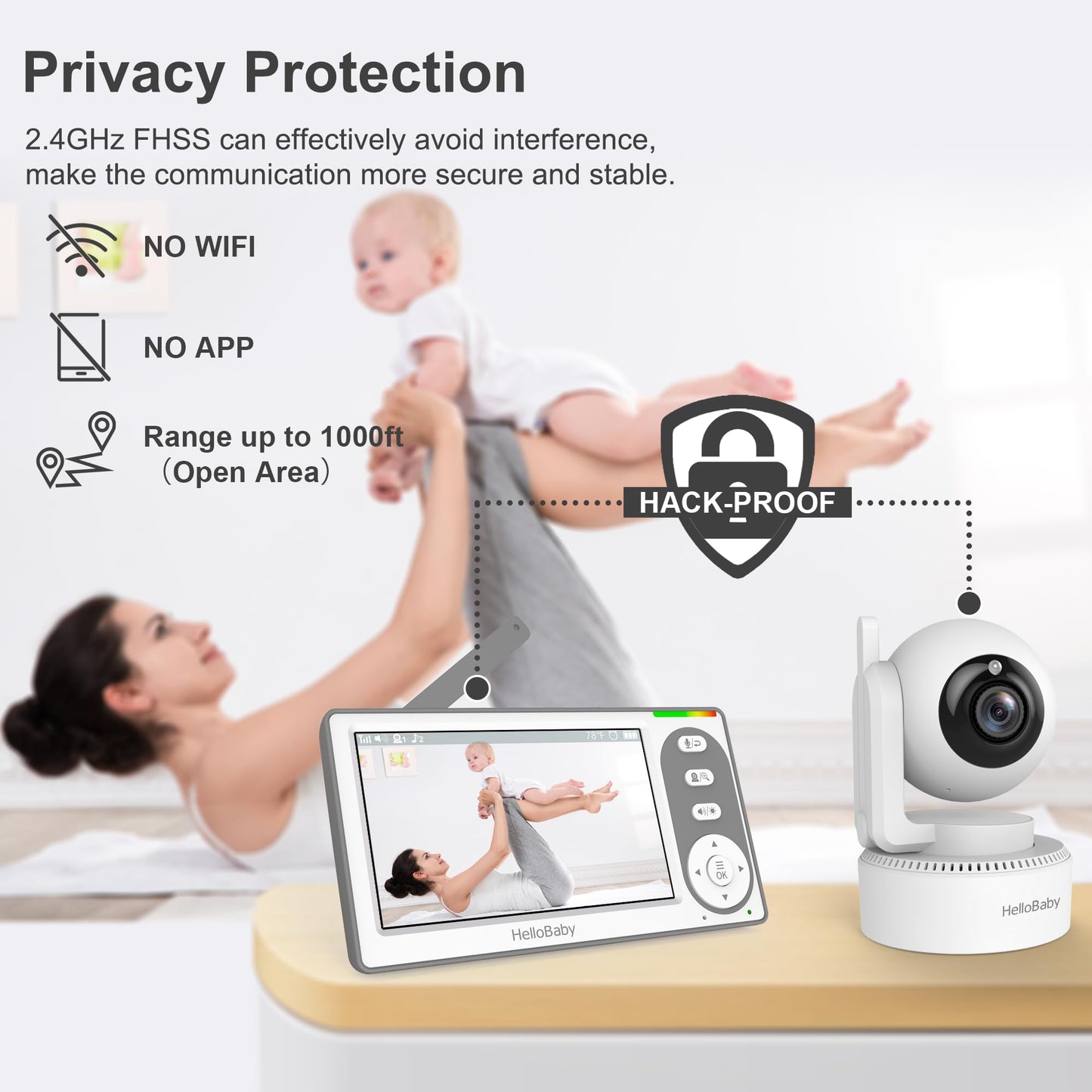 HelloBaby 4.3'' Video Baby Monitor with 30 Hours Battery, Remote Pan-Tilt-Zoom Baby Monitor No
