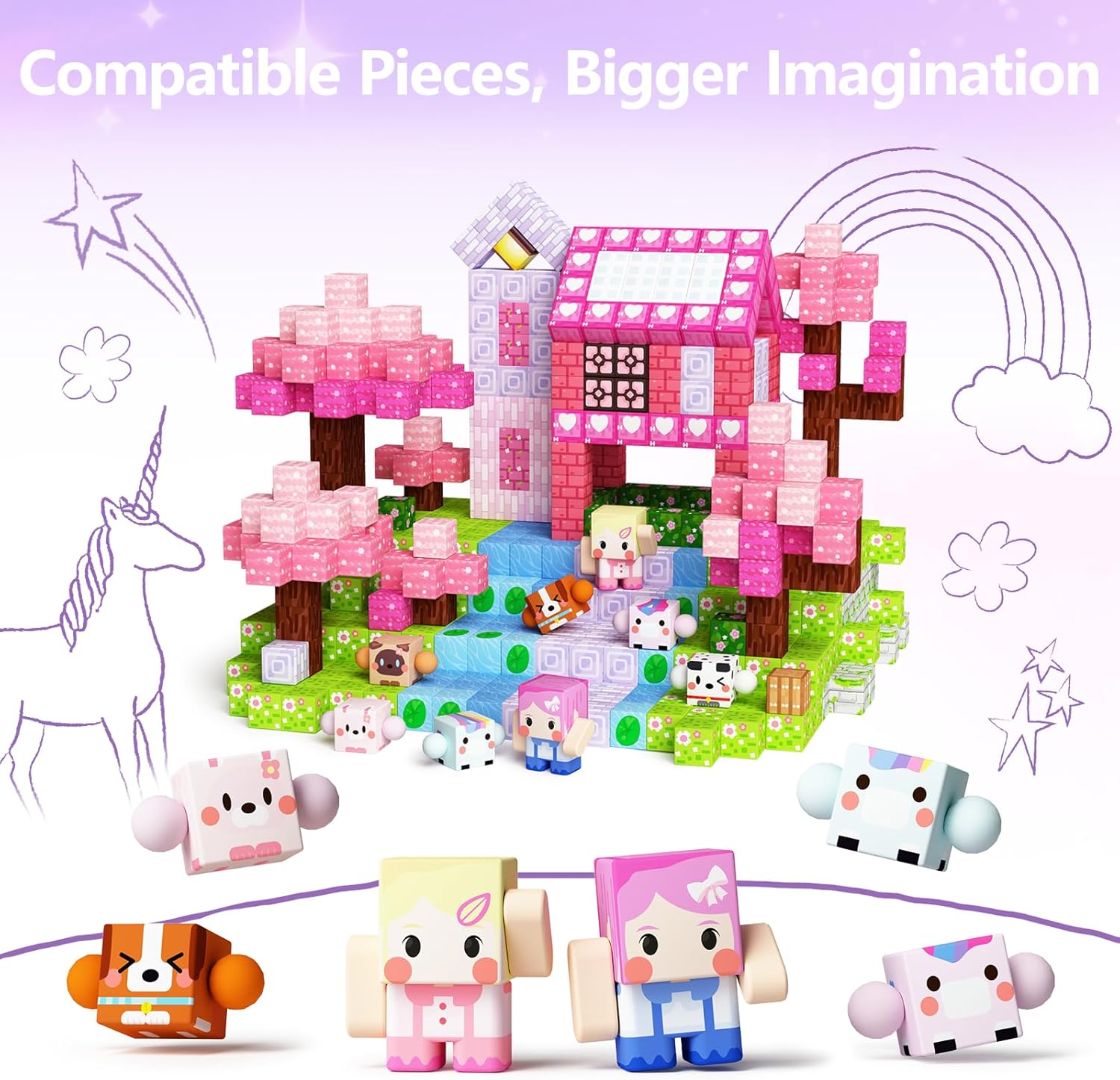 GobiDex 8PCS Magnetic Figures Playset Rotatable Animal & Character Toys for Kids, Toddlers Sensory