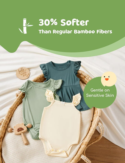 PATPAT Baby Girl Bodysuits - Soft Bamboo Viscose - Flutter Sleeves Cute Dress - Newborn Infant