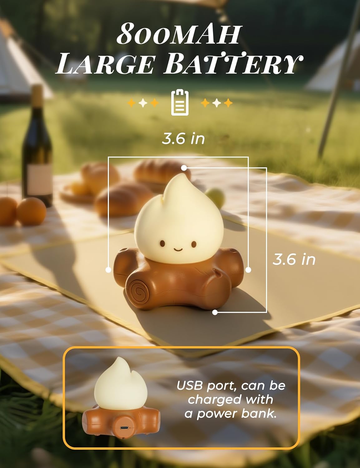 Fake Campfire Lamp, Ambient Lighting, White Noise Soothes The Mood, Portable Rechargeable Night