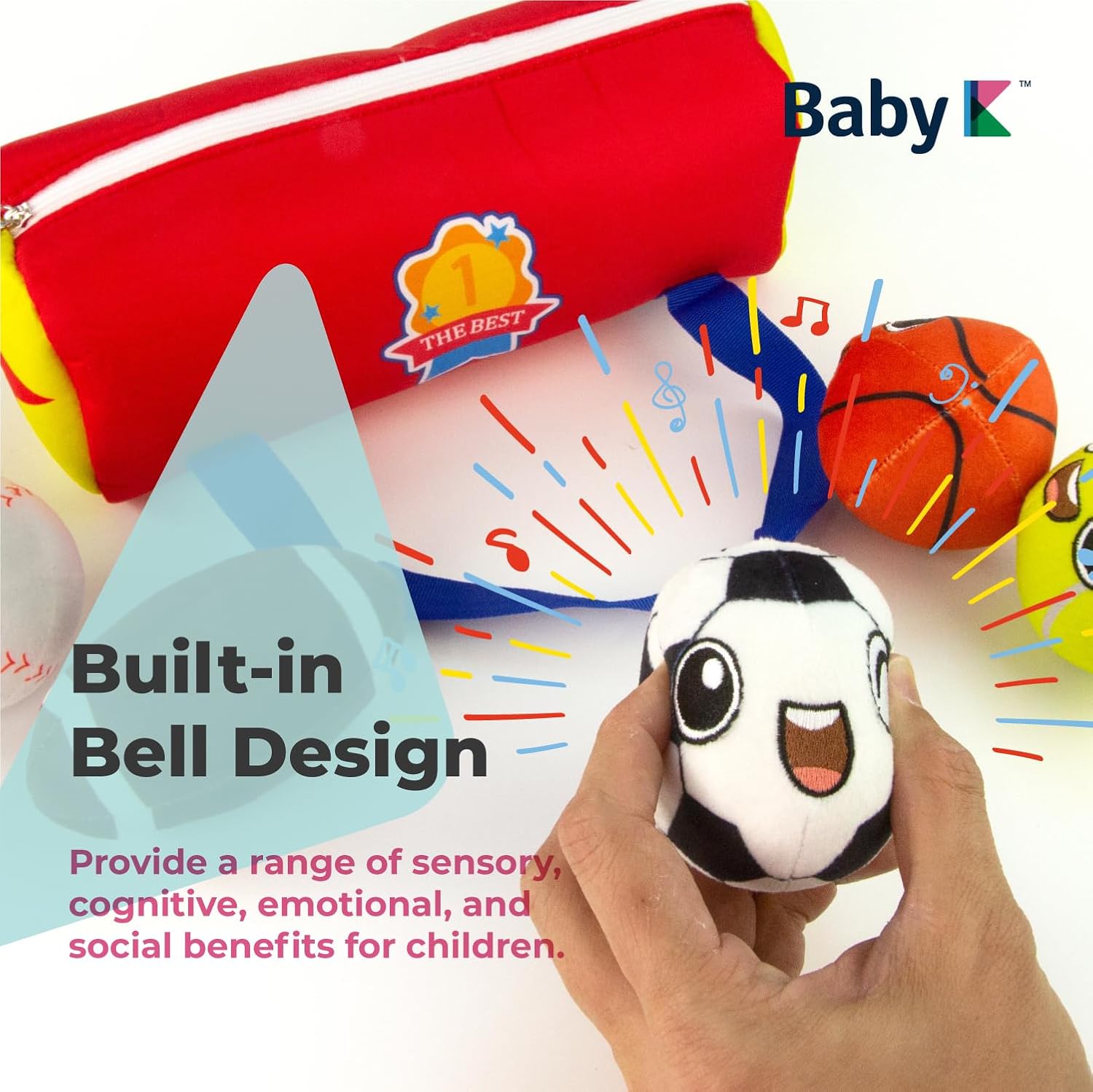 My First Sports Bag with 5 Plush Sports Balls - Rattle Ball with Sound - Sensory Toys for 1 Year