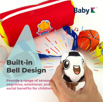 My First Sports Bag with 5 Plush Sports Balls - Rattle Ball with Sound - Sensory Toys for 1 Year