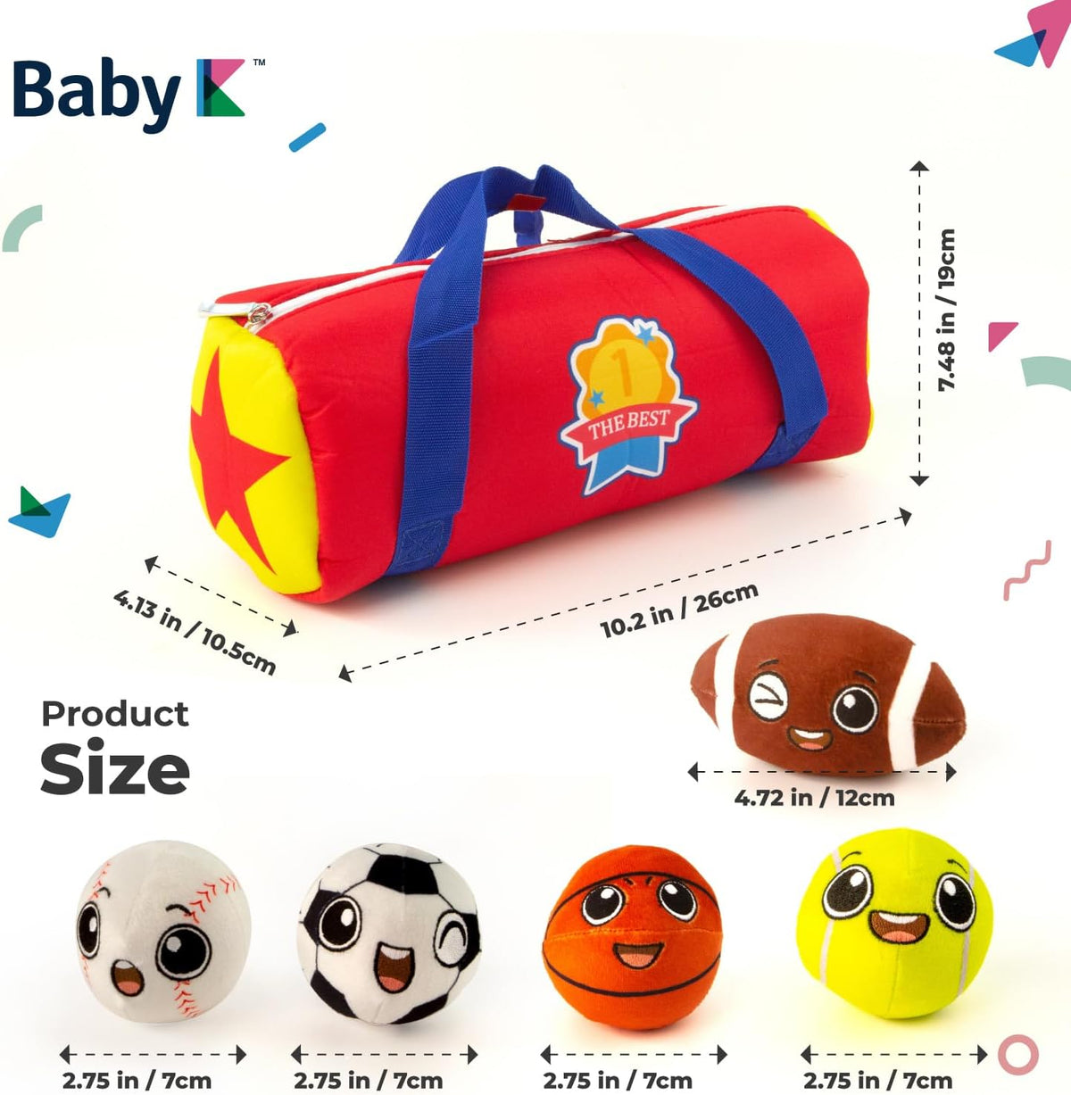 My First Sports Bag with 5 Plush Sports Balls - Rattle Ball with Sound - Sensory Toys for 1 Year