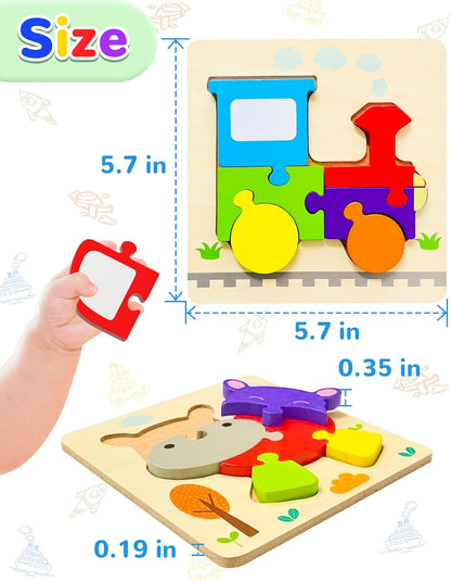 Yetonamr Wooden Toddler Puzzles Gifts Toys for 1 2 3 Years Old Boys Girls, 12 Vehicle Shape