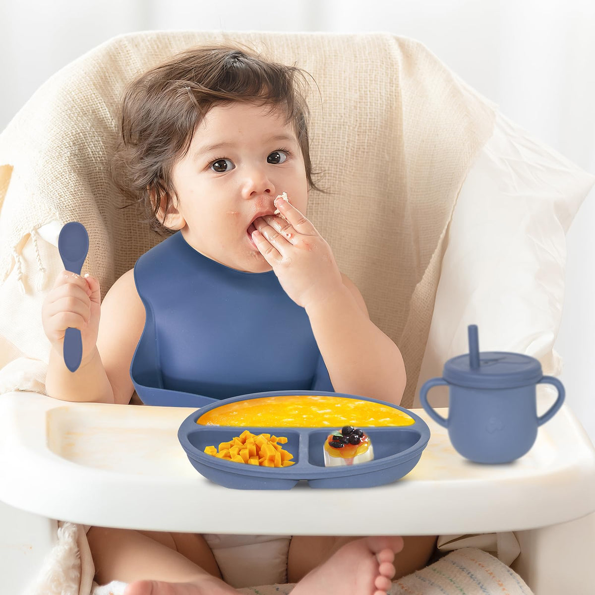 Dormlony 100% Silicone Baby Feeding Set, BPA Free Baby Dishes with Suction Bowl, Divided Plate