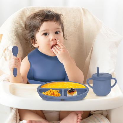 Dormlony 100% Silicone Baby Feeding Set, BPA Free Baby Dishes with Suction Bowl, Divided Plate