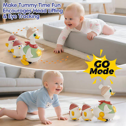 HOLA Baby Toys 6-12 Months Musical Dancing Duck Toy Set with Mama and Babys Tummy Time Toys