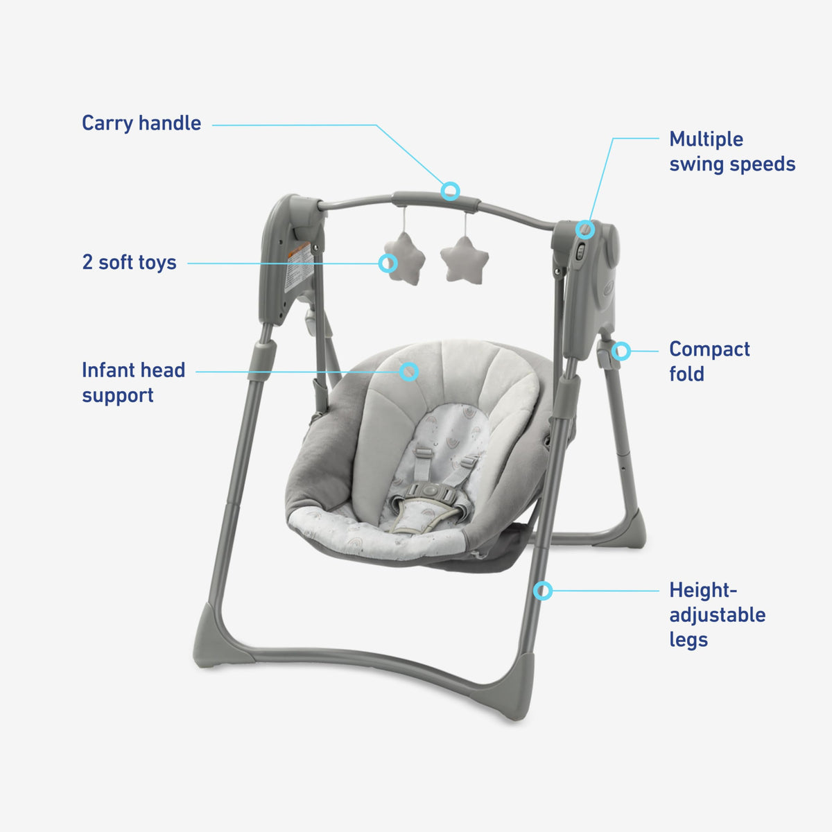 Graco Slim Spaces Compact Baby Swing, Space Saving Portable Bay Swing with Height Adjustable Legs &