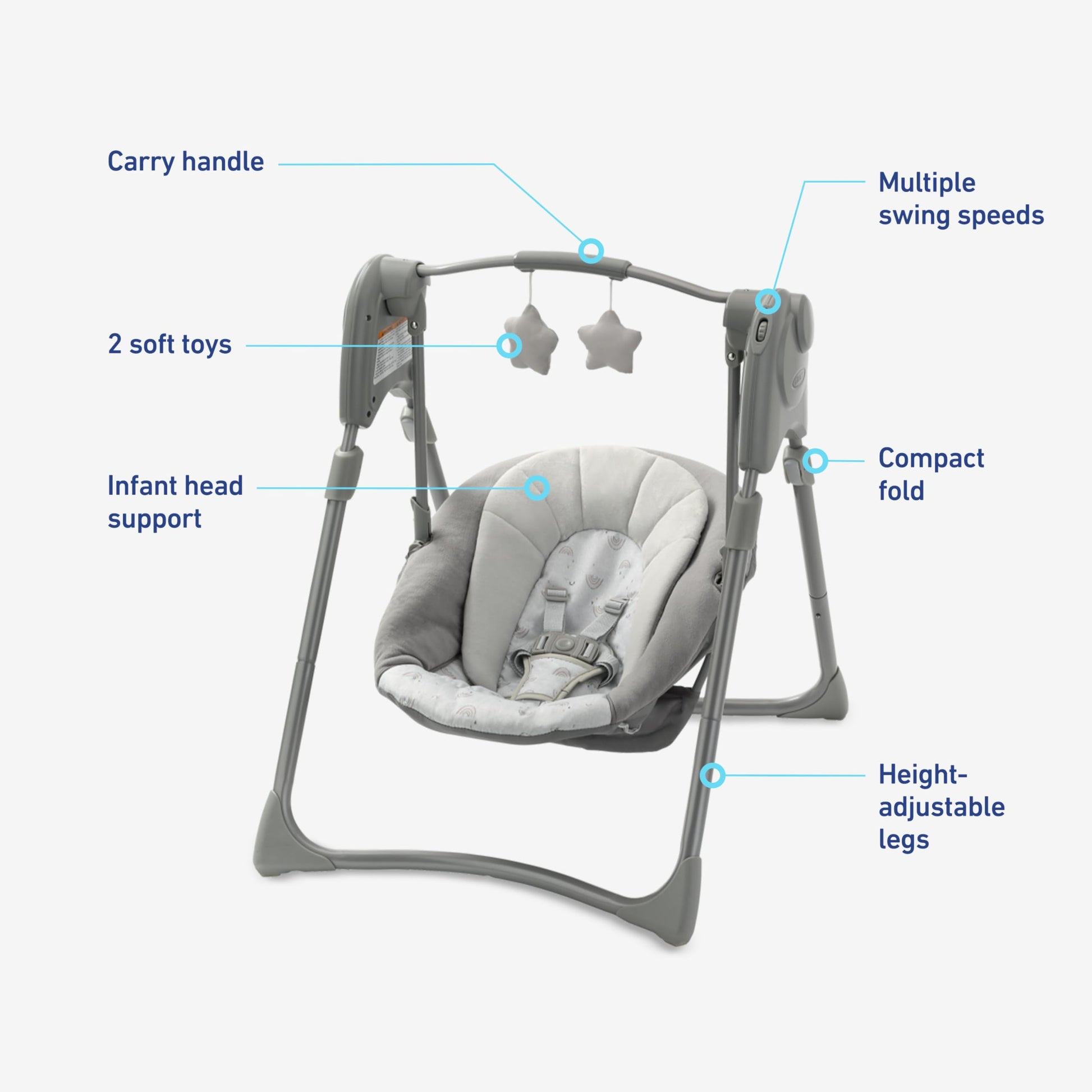 Graco Slim Spaces Compact Baby Swing, Space Saving Portable Bay Swing with Height Adjustable Legs &