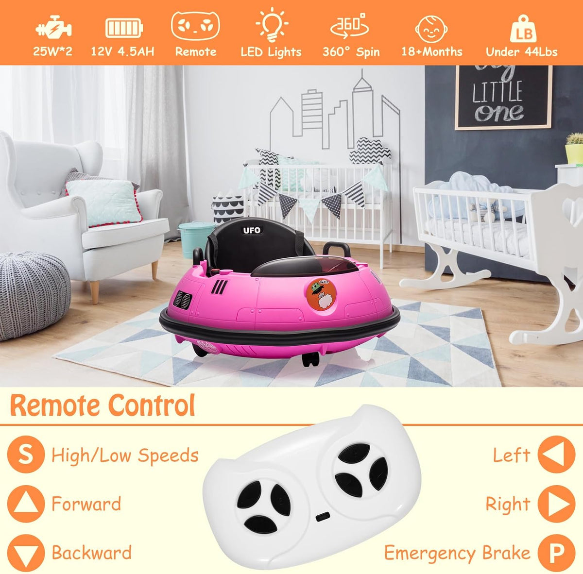 12V Electric Ride on Bumper Car for Toddlers, Kids Bumper Car with Remote Control, 360 Degree Spin