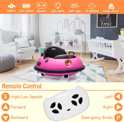 12V Electric Ride on Bumper Car for Toddlers, Kids Bumper Car with Remote Control, 360 Degree Spin