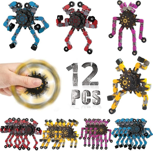 12 Pcs Deformable Robot Fidget Spinners Toys for Party Favor, Transformable Fingertip Spinner for
