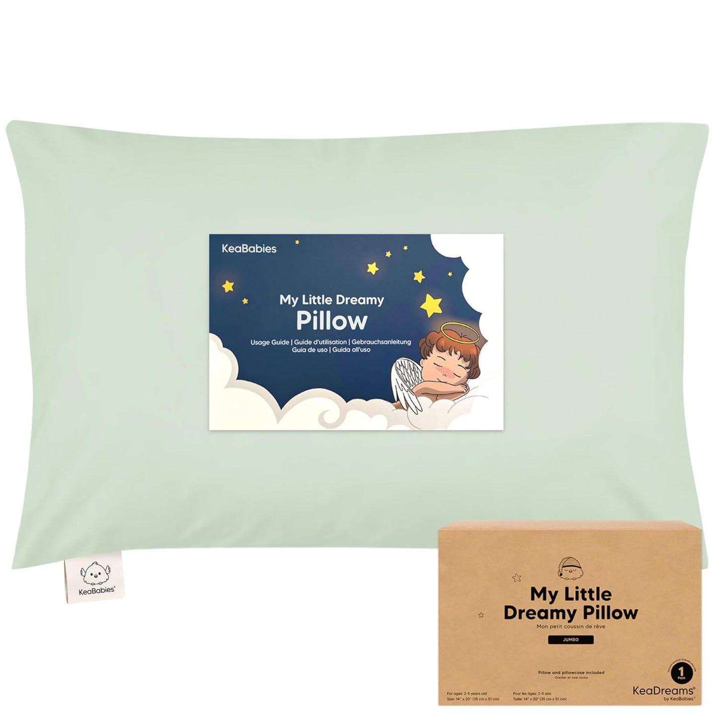 KeaBabies Toddler Pillow with Pillowcase, Jumbo 14X20 - Soft Organic Cotton Toddler Pillows for