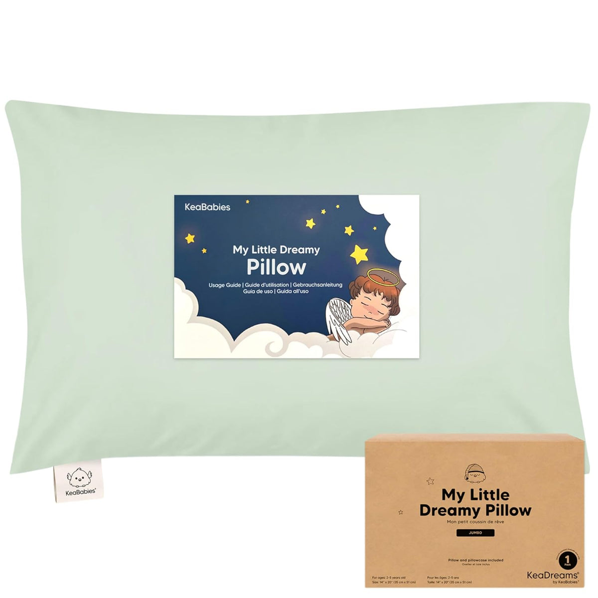 KeaBabies Toddler Pillow with Pillowcase, Jumbo 14X20 - Soft Organic Cotton Toddler Pillows for