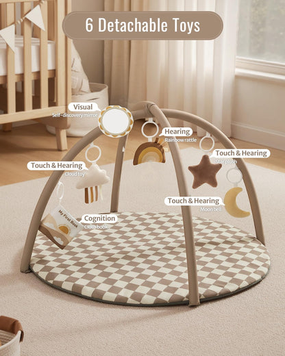 Blissful Diary Baby Play Gym Mat, Play Mat Activity Mat with 6 Detachable Toys for Stage-Based