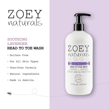 Zoey Naturals - Soothing Lavender Wash & Shampoo - Toddlers & Kids - With Tear-free, Paraben-Free