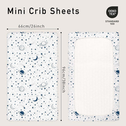 Gllquen Baby Muslin Mini Crib Sheets 3 Pack, Breathable Pack and Play Sheets Fitted Soft Cozy