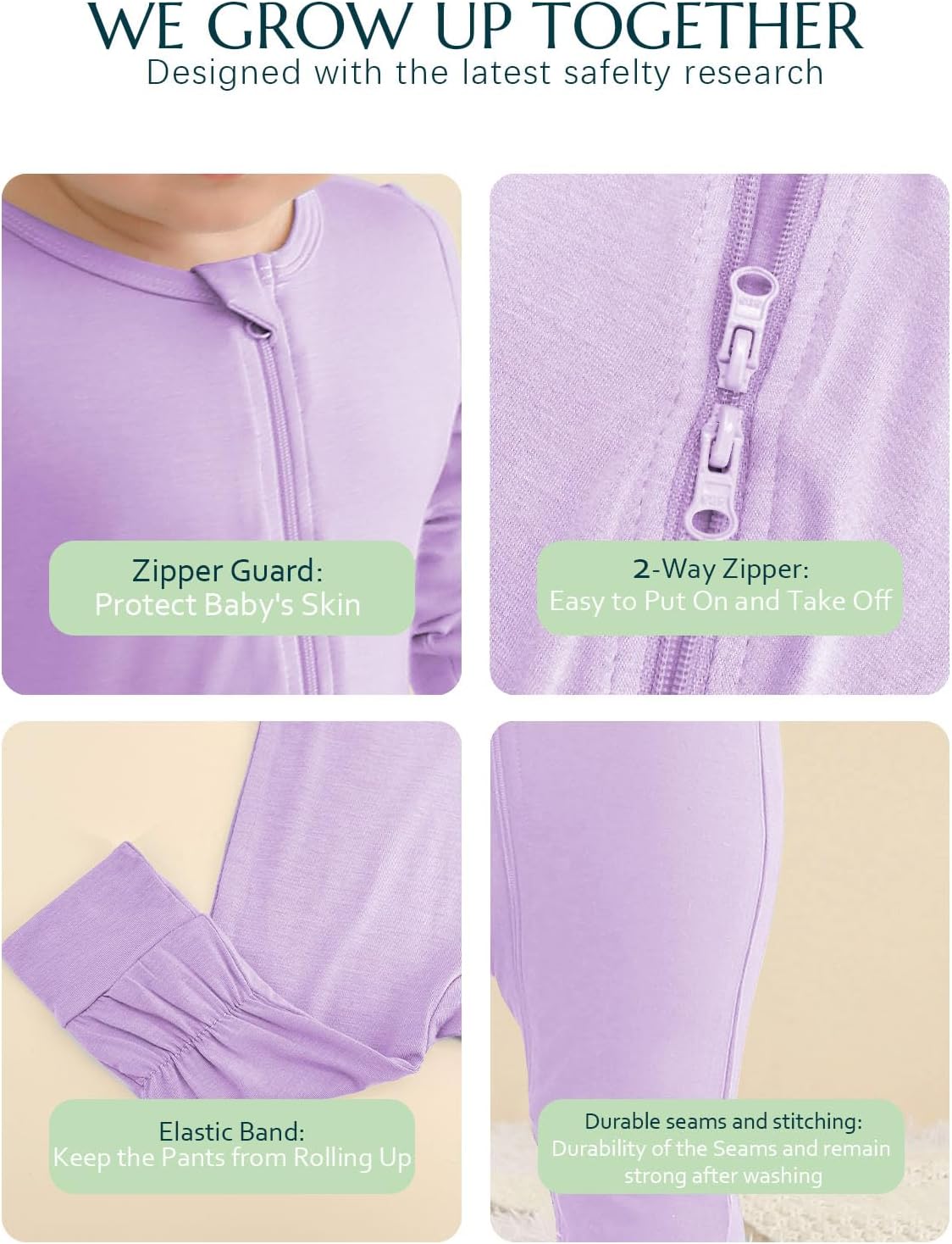 Jimonda Baby Romper Boys Girls Bamboo Pajamas 2-Way Zipper Footless Unisex Long Sleeve Sleepers