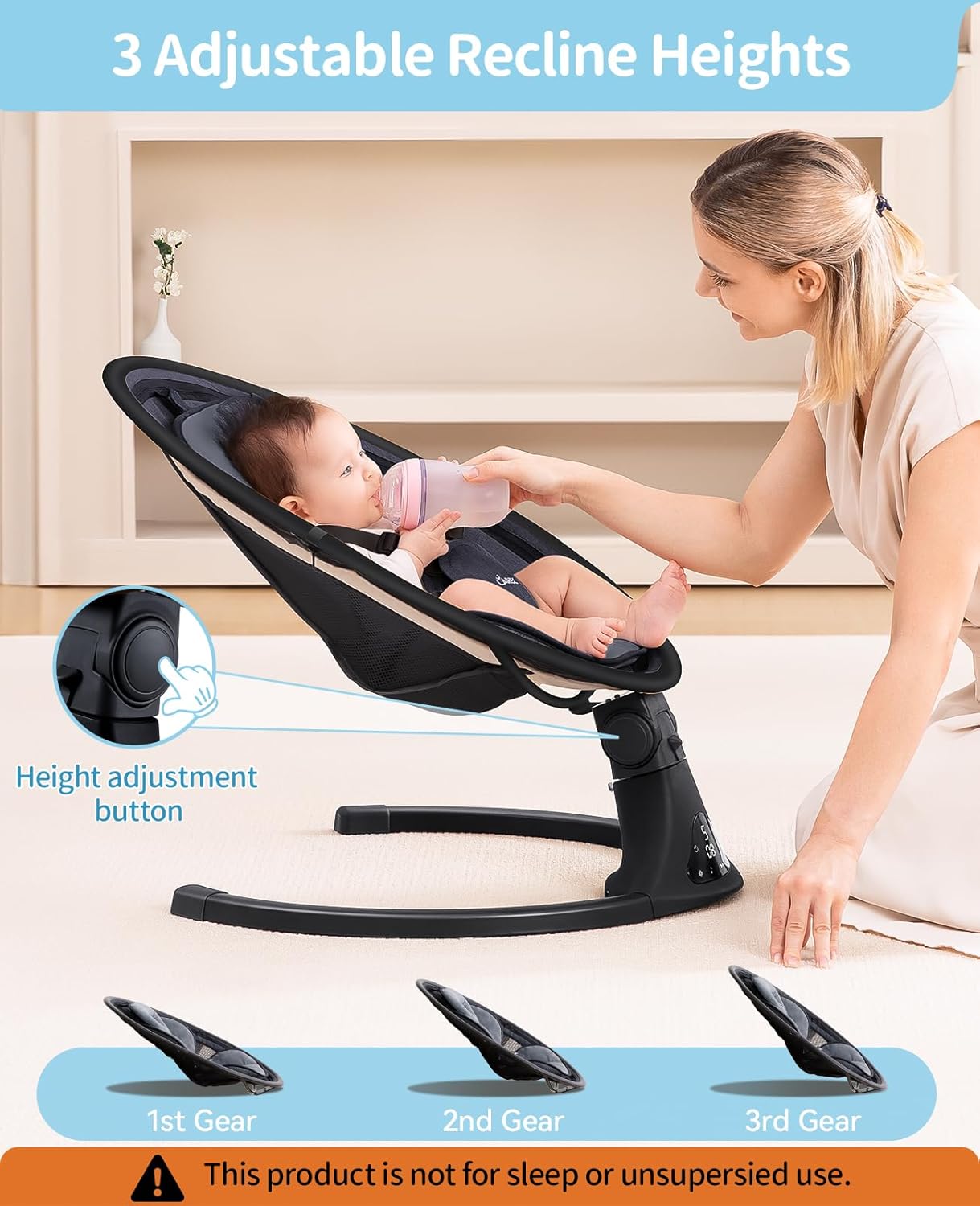 LAREX Baby Swing to Toddler Electric Infant Swing Portable for Newborn Boy Girl, 5 Sway Speeds with