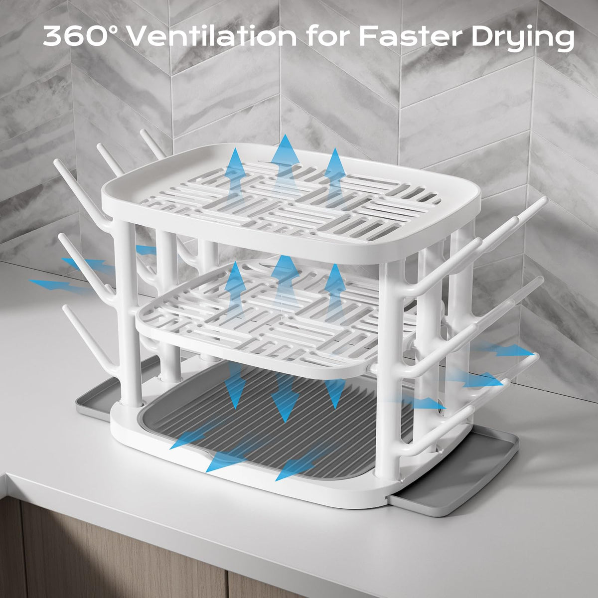 GREENDADI Baby Bottle Drying Rack,3-Tier Large Capacity Countertop Organizer with 360° Ventilation
