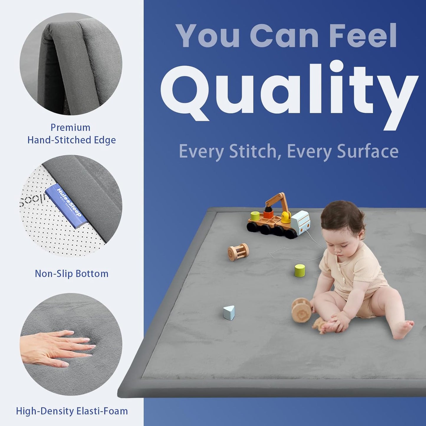 Baby Play Mat for Floor,1.3" Thick Memory foam Tummy Time Mat,79"×158“ Extra Large Soft Velvet