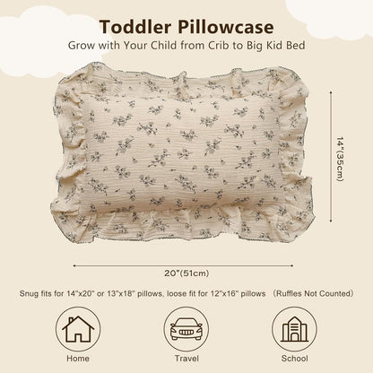 BuLuTu Cotton Muslin Pillowcase for Toddler Girls Boys Chic Shabby Floral Kids Pillow Case