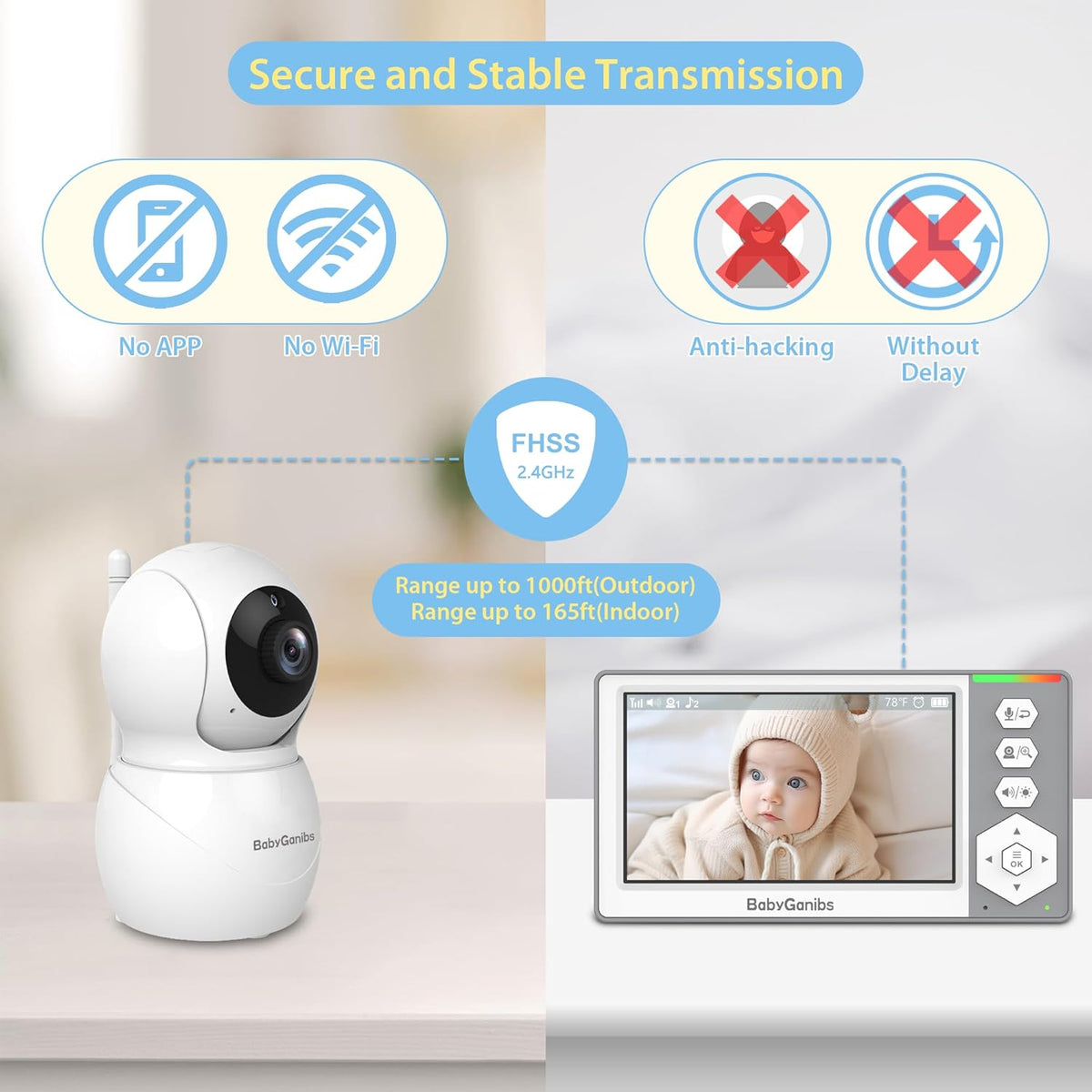 Baby Monitor with 3 Cameras Standby for 23-Hour Battery, Remote Control 4.3'' IPS Video Baby