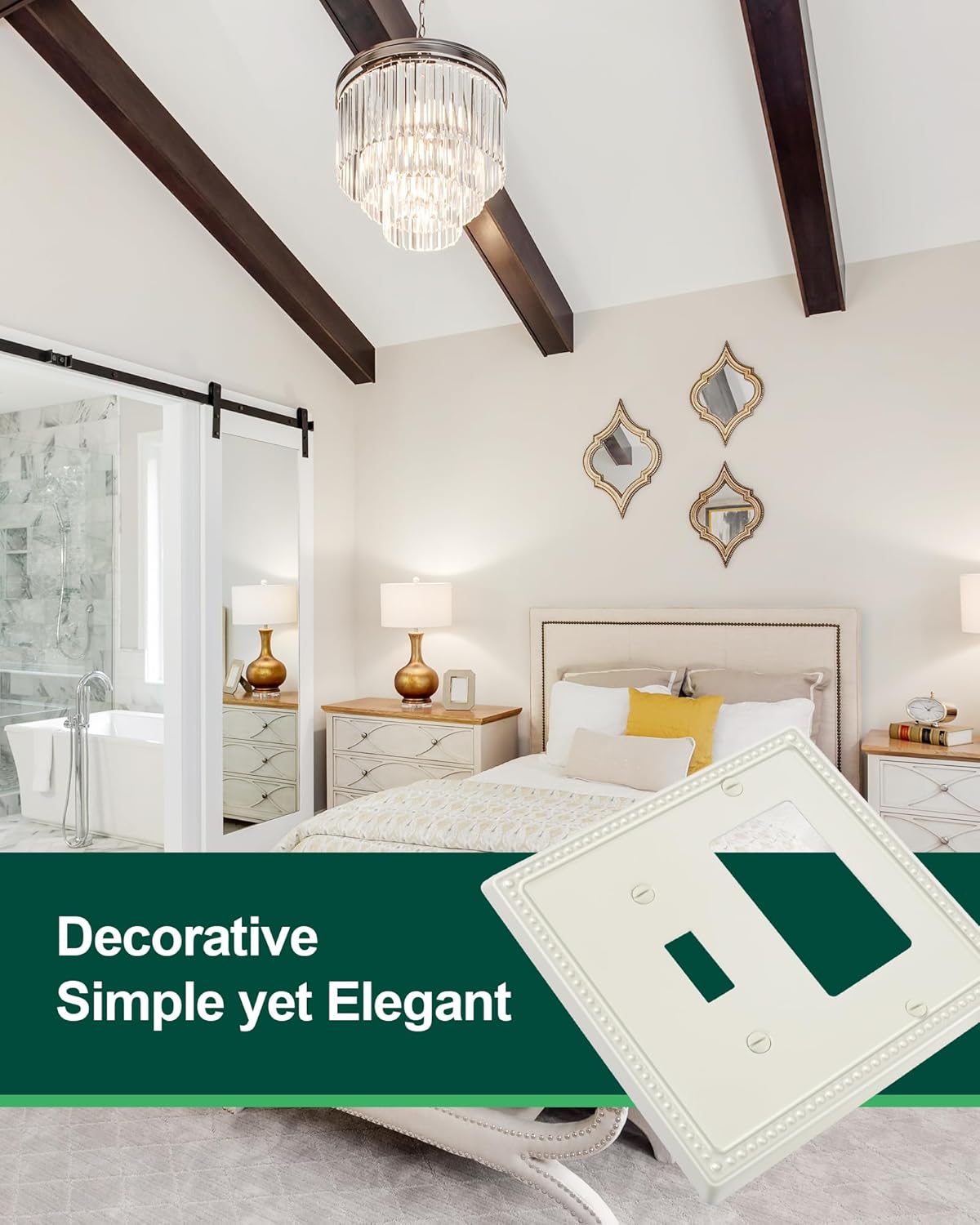 2-Pack Combo Toggle/Decorator Light Switch Cover Plate, Pearls Decorative Electrical Outlet Covers