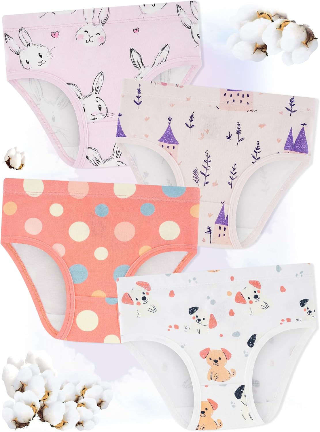 Girls' Underwear,Soft Cotton Tagless Panties for Toddlers' & Little Kids Comfort,Breathable
