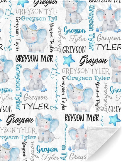 Personalized Elephant Swaddle Blanket with Name - Custom Baby Blanket for Boys & Toddlers - Kids &