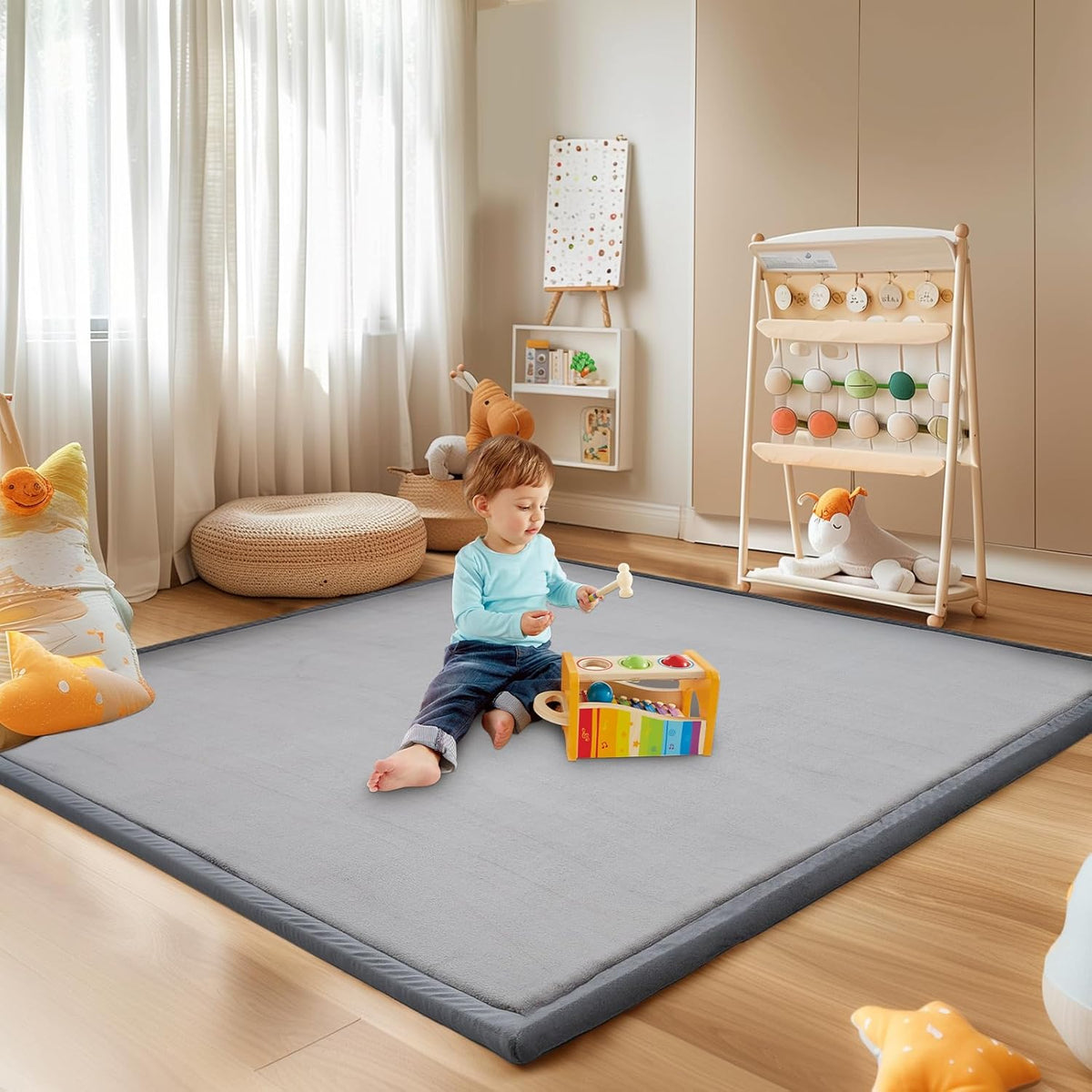 SUNYRISY Baby Play Mat for Floor 60 x 60in, 1.4in Thick Memory Foam Padded Play Mats for Baby, Soft