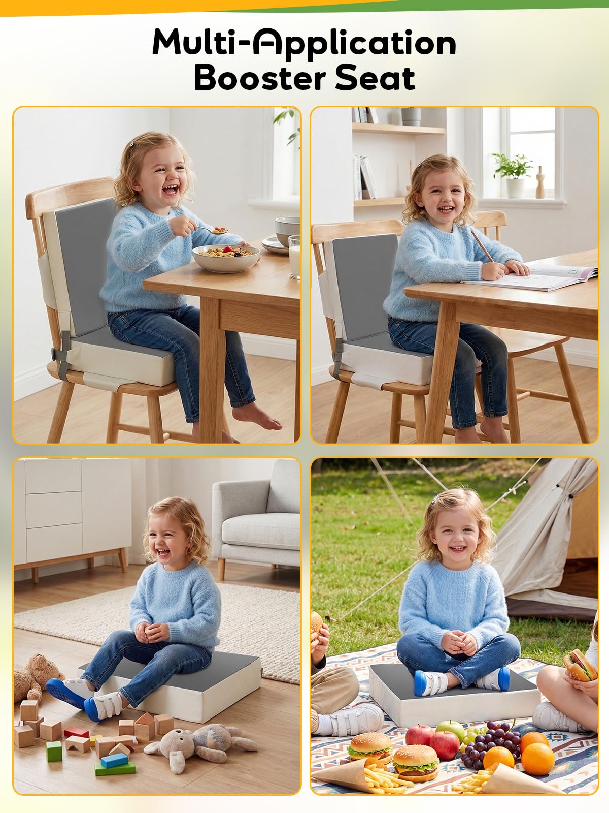 Booster Seat for Kitchen Chair - Toddler Booster Seat for Dining Table - PU Washable Double-Safety