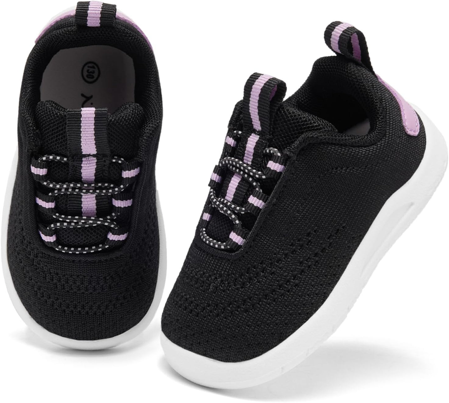 MORENDL Toddler Slip On Sneakers Baby Walking Shoes Non-Slip Breathable Unisex Pink Mesh Lace-Up