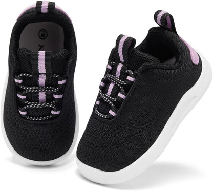 MORENDL Toddler Slip On Sneakers Baby Walking Shoes Non-Slip Breathable Unisex Pink Mesh Lace-Up