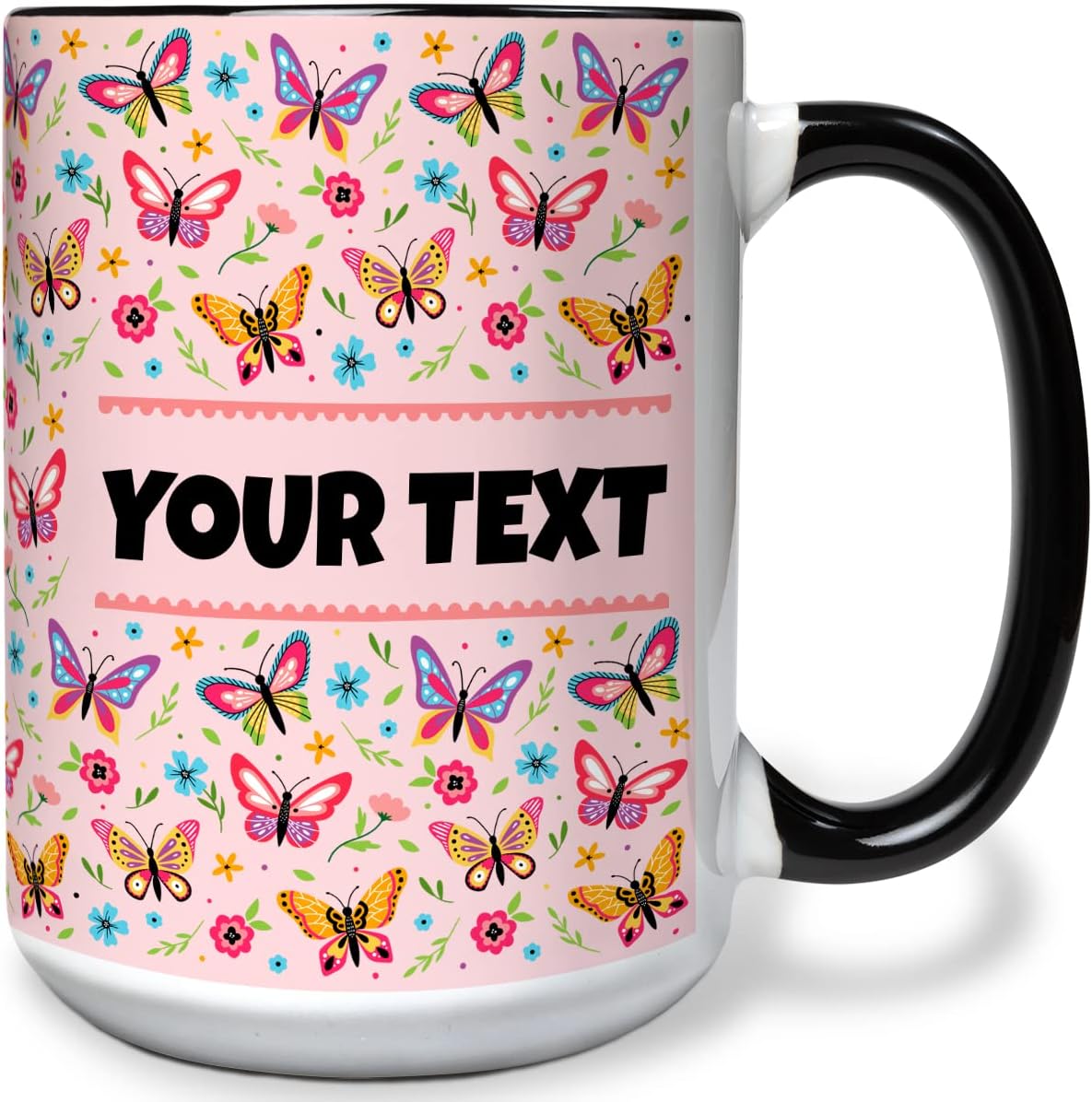 Personalized Mug for Kids - Butterflies - Custom Name/Text, Ceramic Hot Chocolate/Cocoa/Coffee Cup