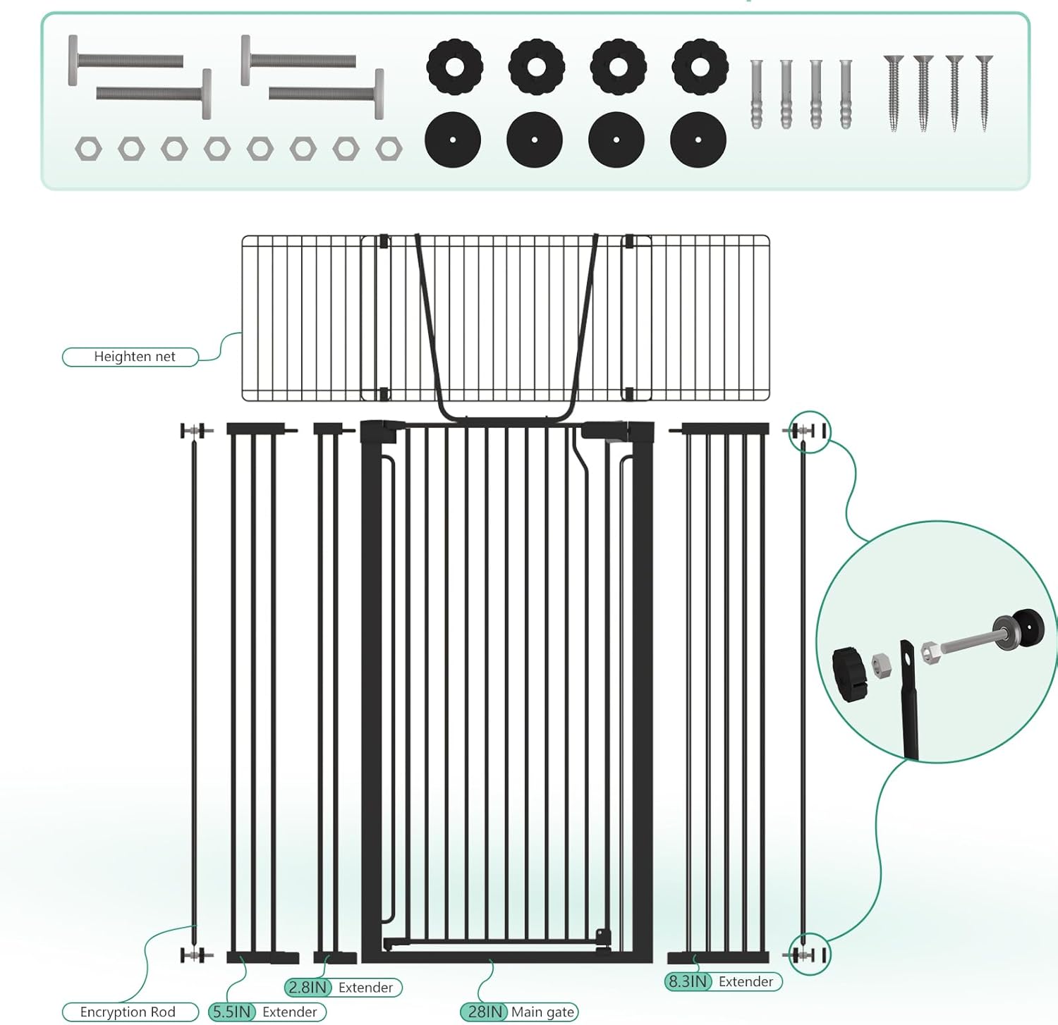 Jiprlak51 Extra Tall Cat Gate for Doorway – 28.5"-48.7" Extra Wide Pet Gate with Adjustable Cat