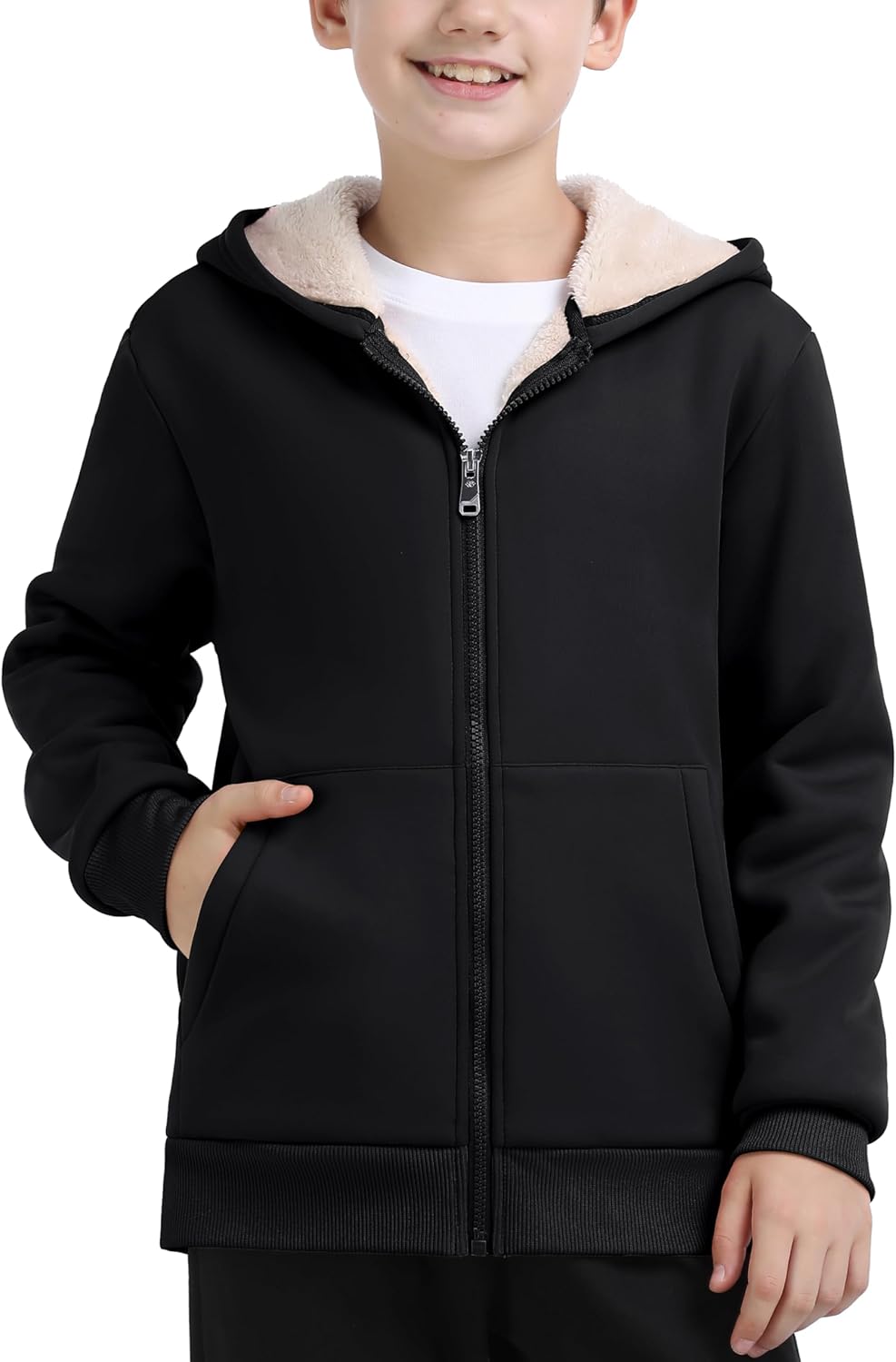 MoFiz Kids Fleece Jackets Sherpa Lined Hoodie Jacket Hooded Zip up Sweatshirt Coats for Boys Girls