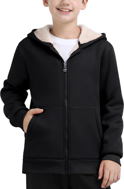 MoFiz Kids Fleece Jackets Sherpa Lined Hoodie Jacket Hooded Zip up Sweatshirt Coats for Boys Girls