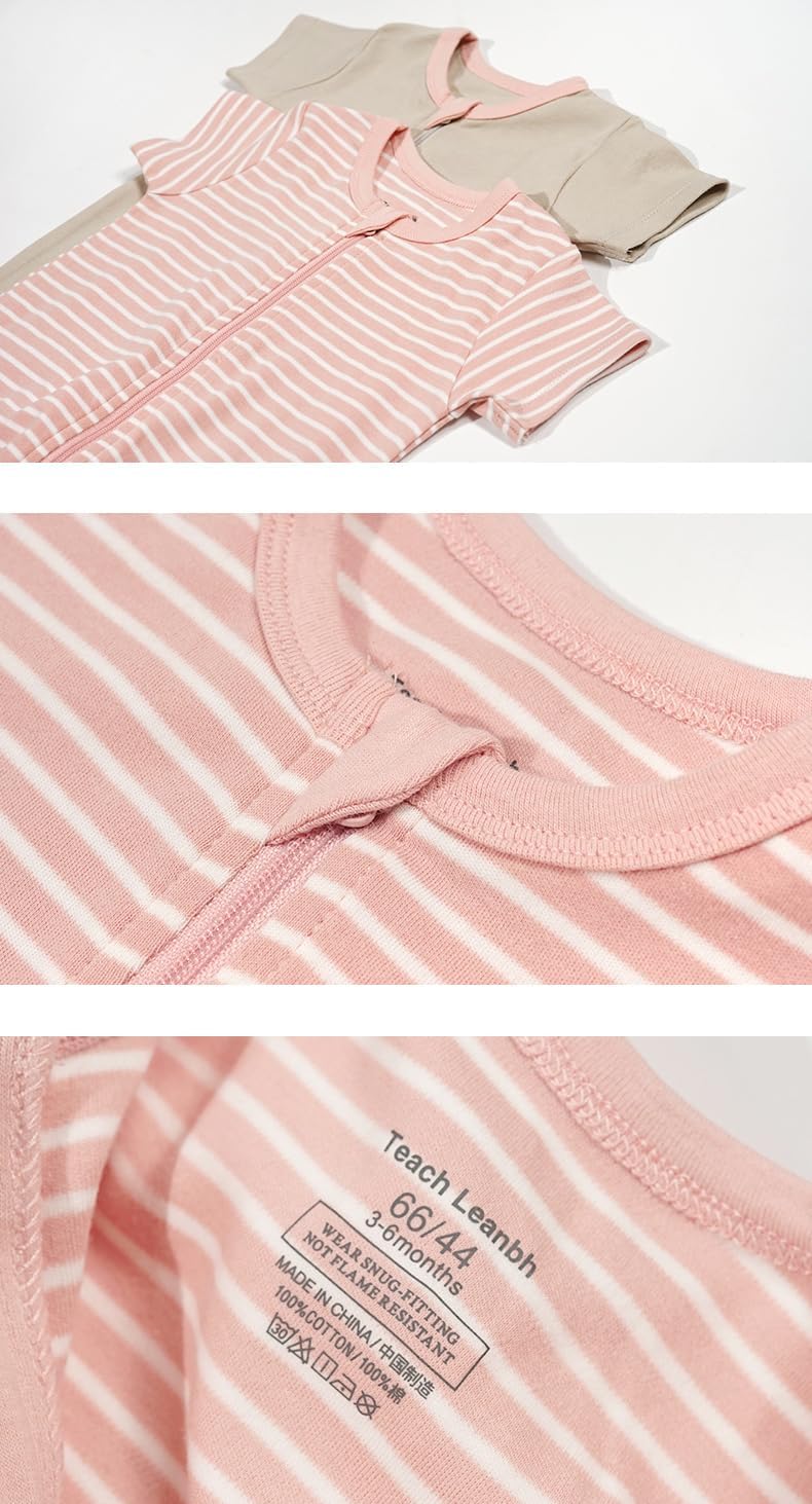 Teach Leanbh Toddler Baby Boys Girls 2-Pack Pajamas Cotton 2 Way Zipper Short Sleeve Footless