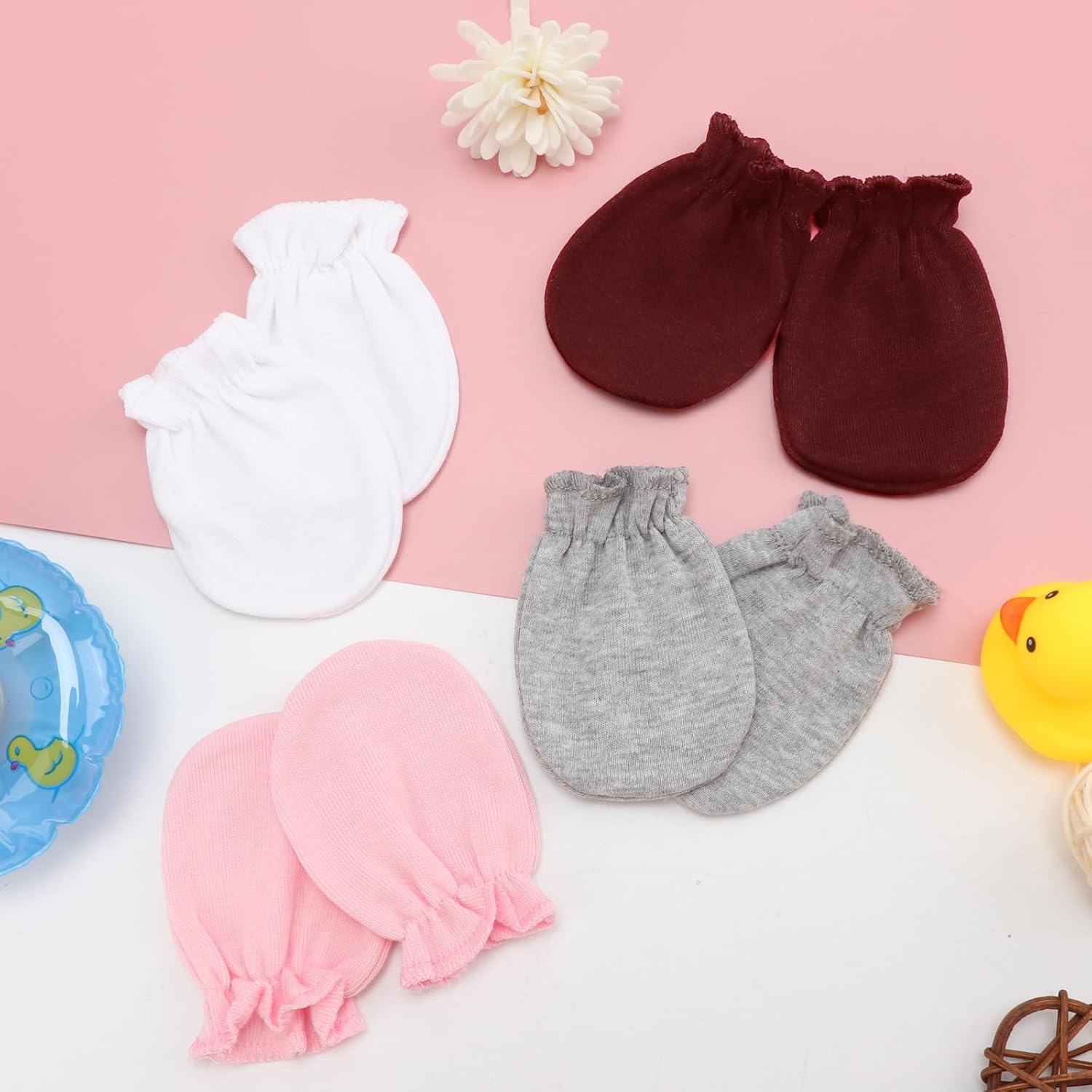 BQUBO Newborn Infant Toddler Mittens No Scratch Cotton Elastic Wrist Gloves Hypoallergenic for 0-6