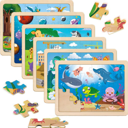 Wooden Puzzles for Kids Ages 4-6, 6 Packs 30 PCs Jigsaw Puzzles for Kids Ages 3-5 | 4-8, Wooden