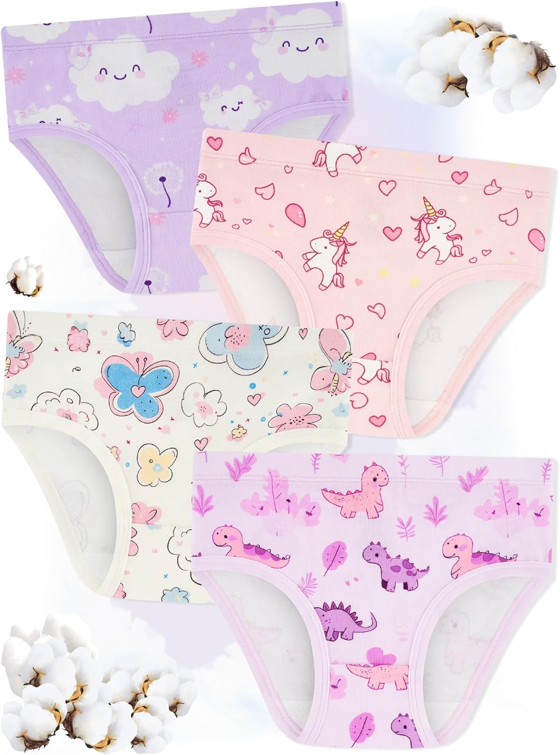 Girls' Underwear,Soft Cotton Tagless Panties for Toddlers' & Little Kids' Comfort,Breathable