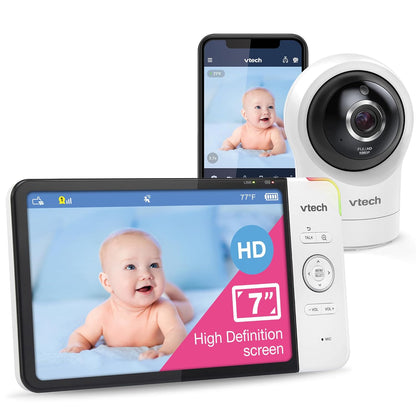 VTech RM7764HD 1080p WiFi Remote Access Baby Monitor, 360° Pan&Tilt, 7” 720p HD Display, HD Night