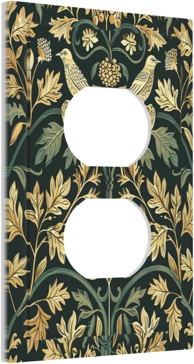 Outlet Covers William Morris Vintage Botanical Birds Golden Green Leaves 1 Gang Duplex Wall Plate